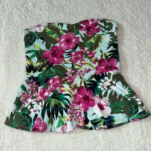 Express Women’s Floral Peplum Strapless Tube Top Medium